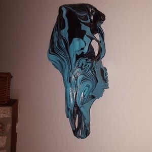 Genuine Cow Skull turquoise and black
